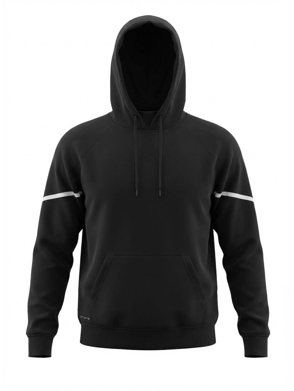 Black Hooded Pullover Sweatshirt with Stripe Detail
